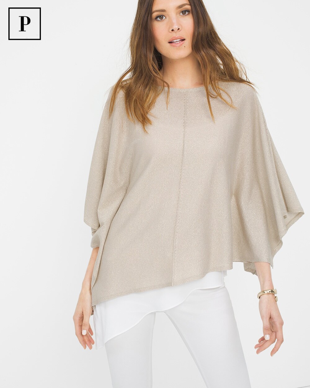 Petite Asymmetric Layer Poncho Sweater - White House Black Market