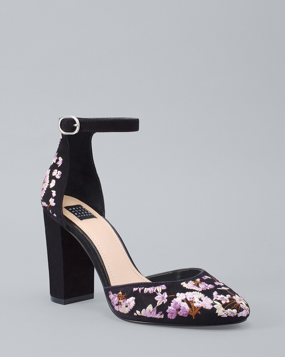 Embroidered Suede Chunky Heels - White House Black Market