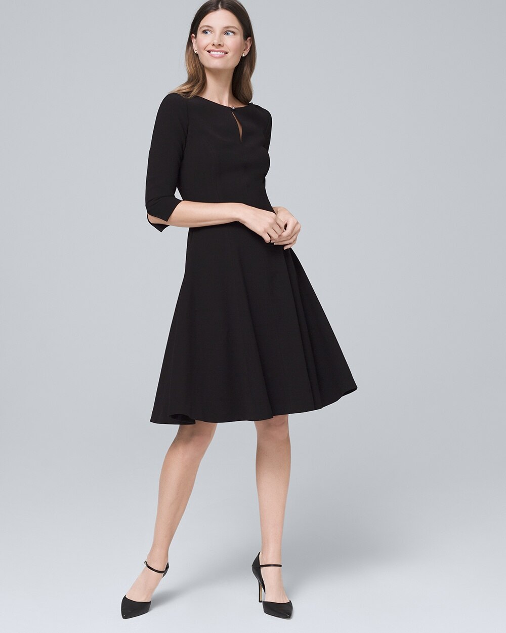 petite fit and flare dresses with sleeves