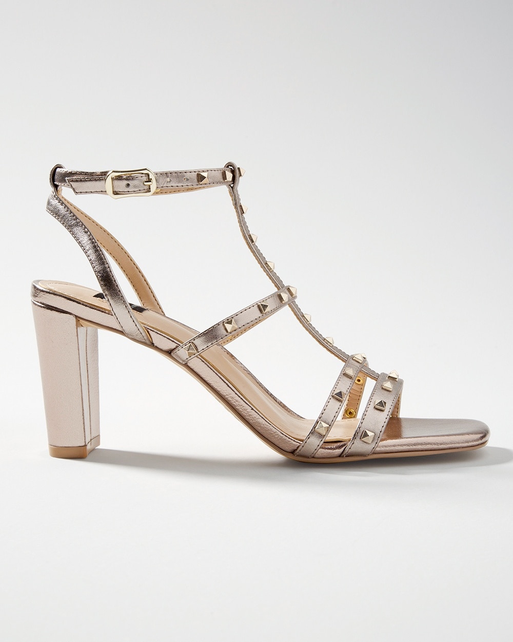 White House Black Market Strappy Studded Mid-heel Sandal In Metallic
