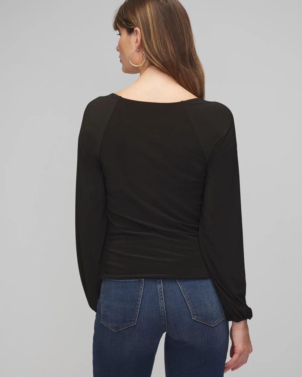 Long Sleeve Ruched Chain Matte Jersey Top