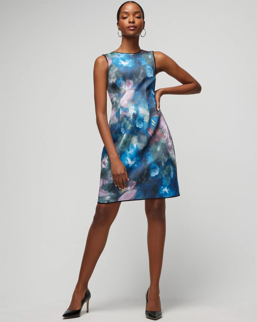 Printed Scuba Fit-and-Flare Dress