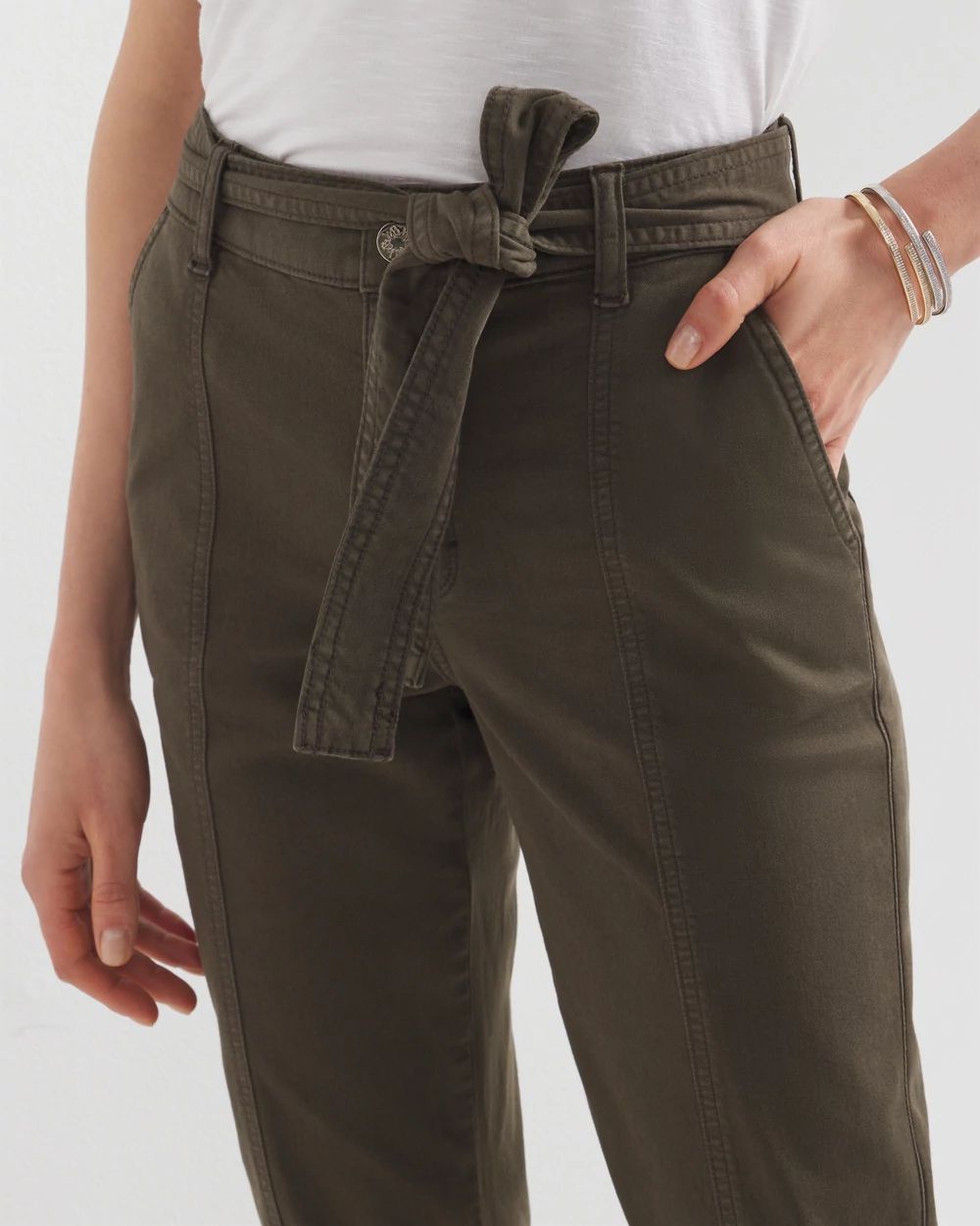 High-Rise Belted Twill Pants