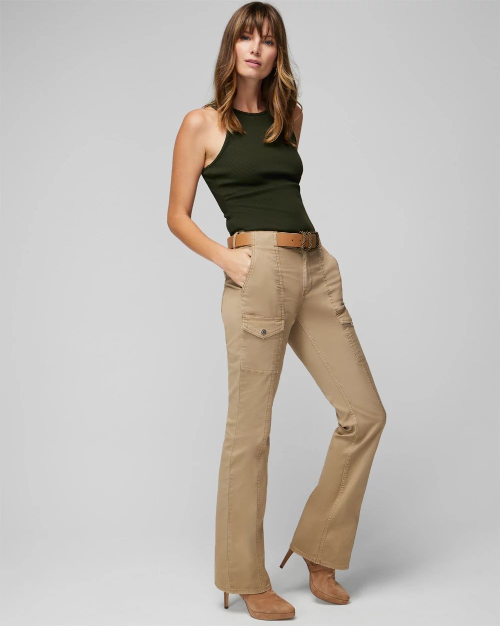 High Rise Pret Cargo Skinny Flare Jeans