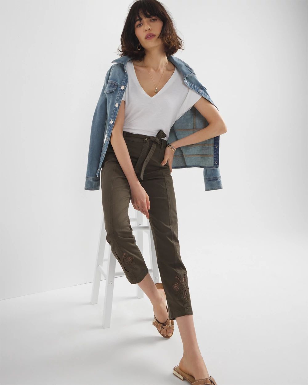 High-Rise Belted Twill Pants
