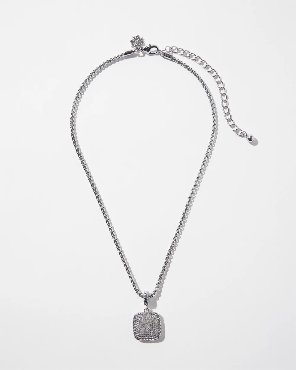 Silver Pave Square Pendant Necklace