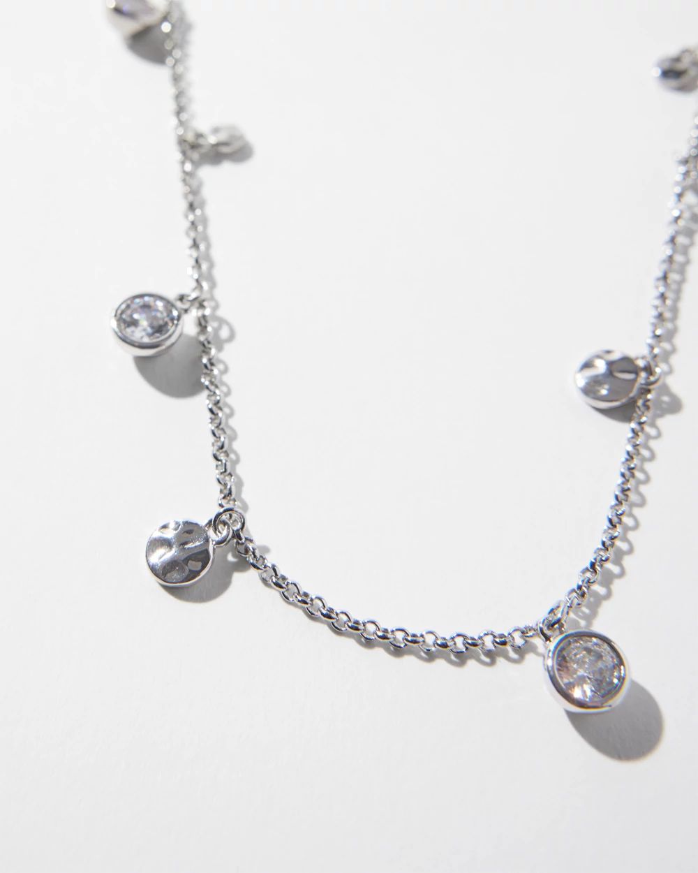 Silver Crystal Long Disc Necklace