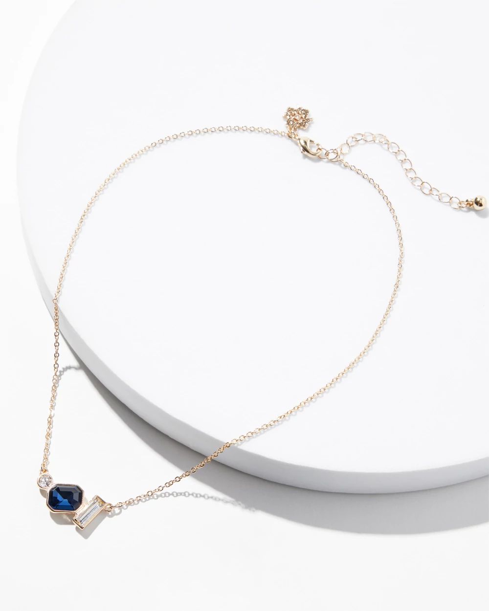 Gold Crystal Dark Blue Pendant Necklace