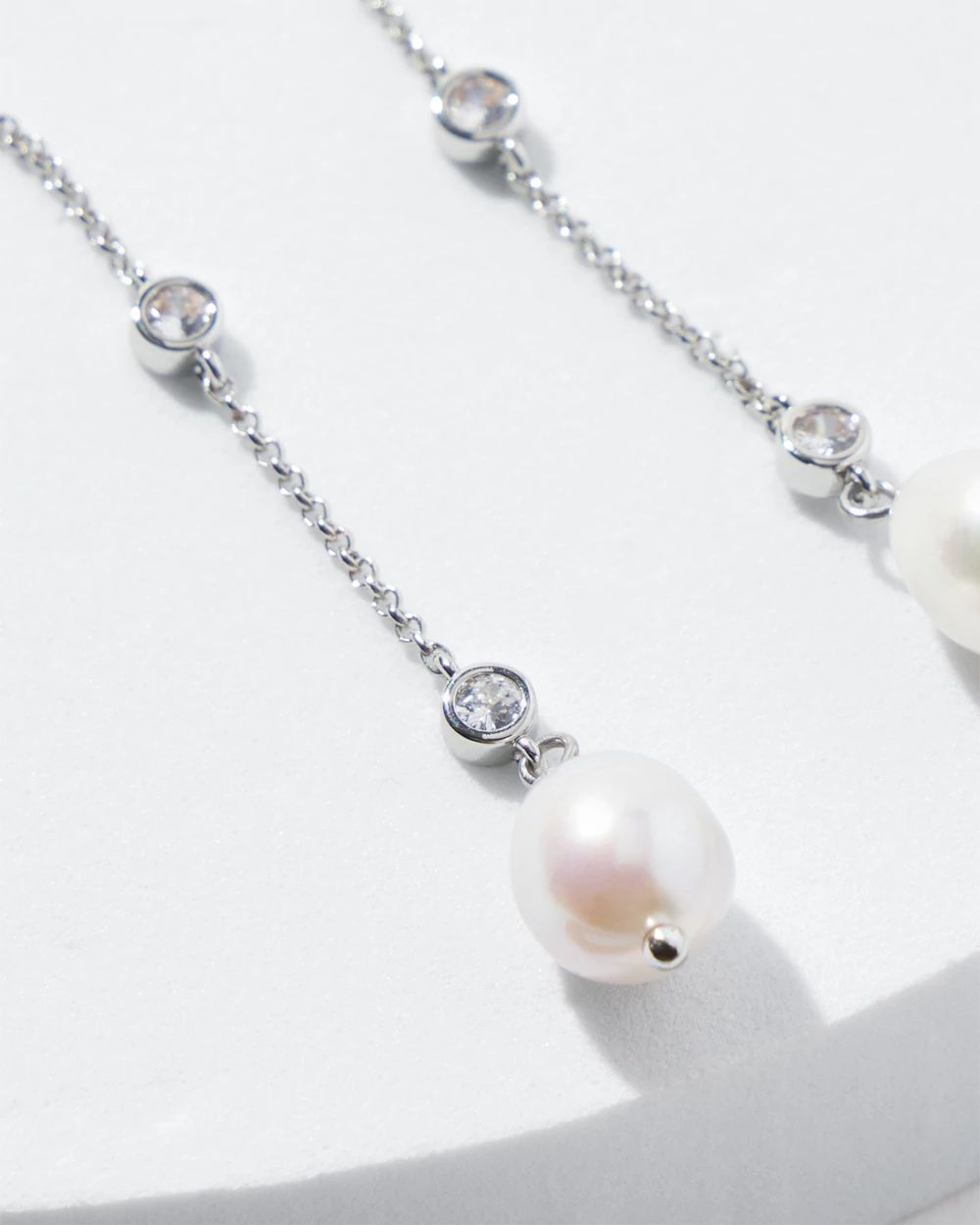Silver Fresh Water Pearls Crystal Linear Earrings
