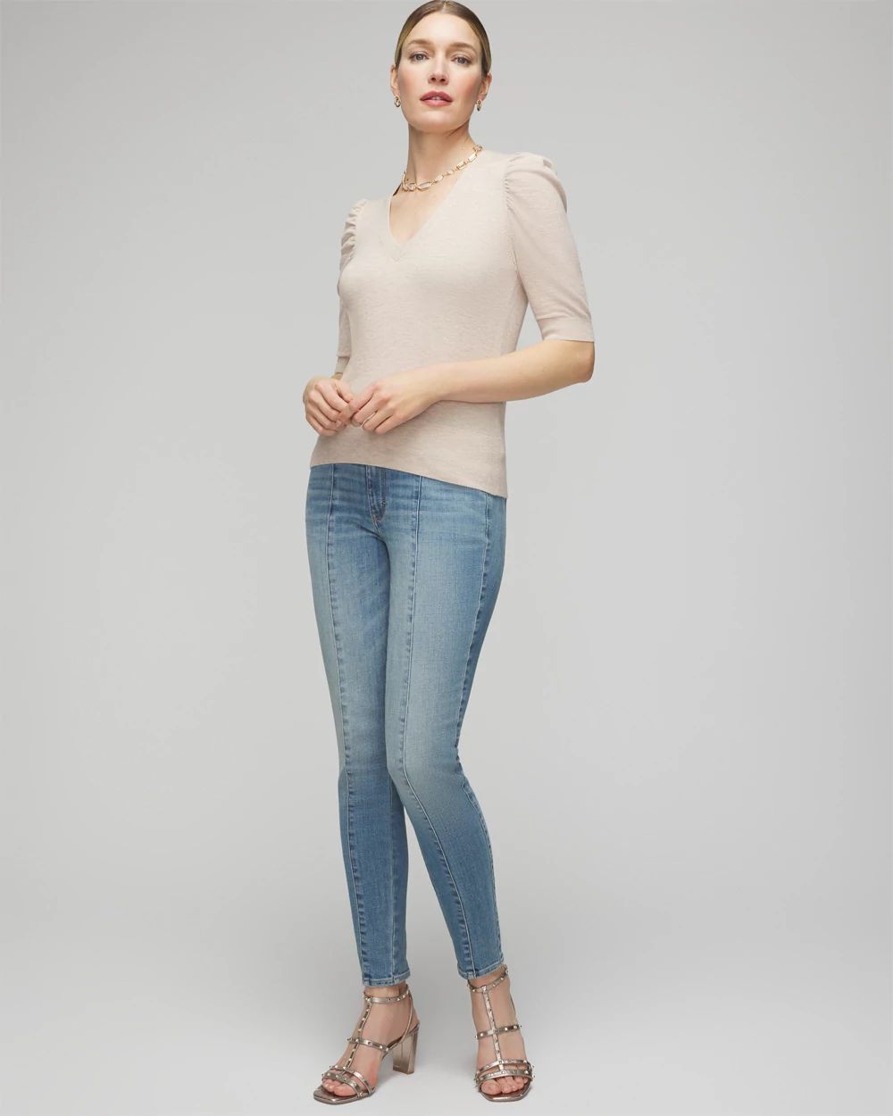Petite Cashmere Blend Puff Sleeve Pullover