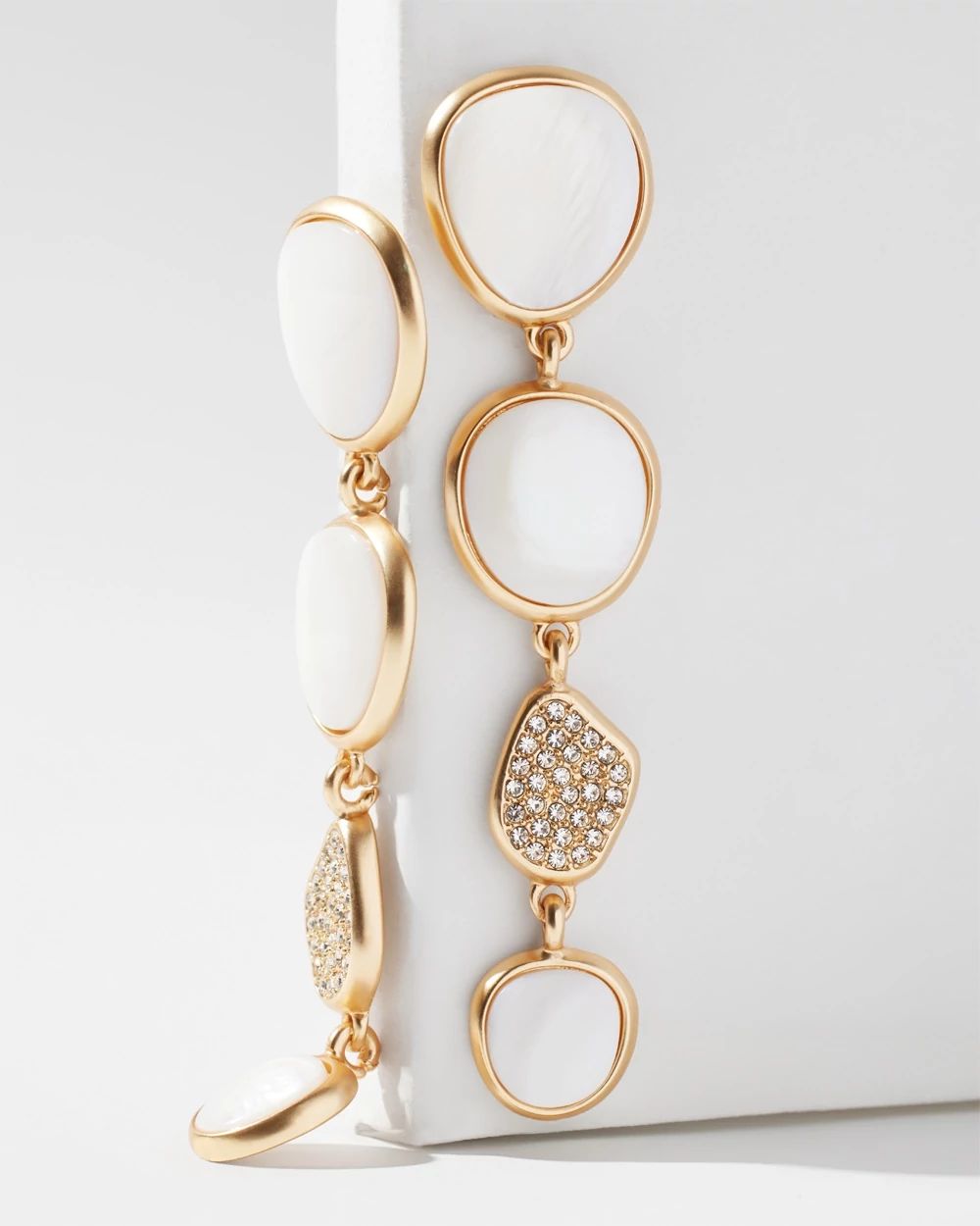 Goldtone + White Stone Linear Earrings click to view larger image.