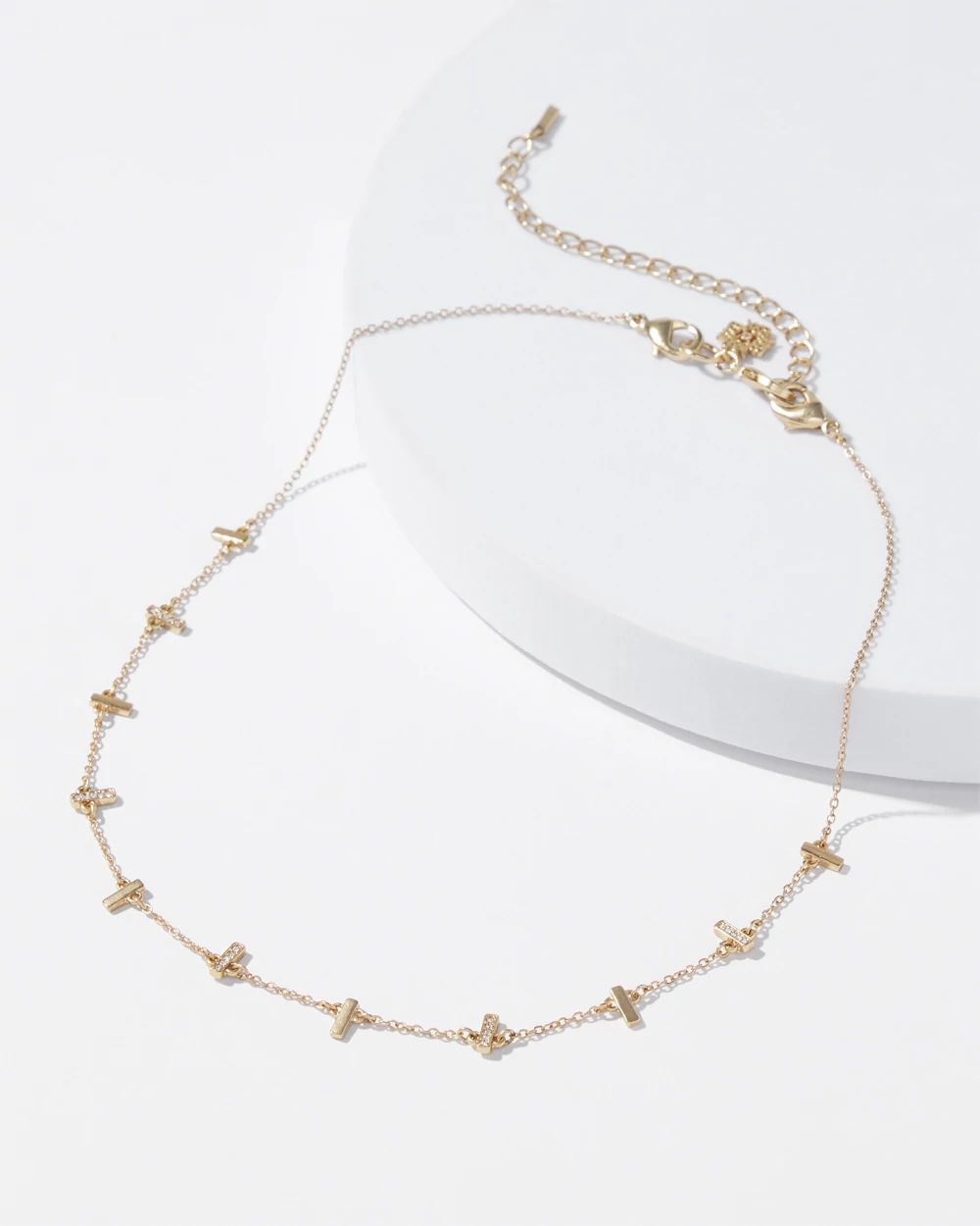 Gold Crystal Multi-Bar Multi-Strand Necklace