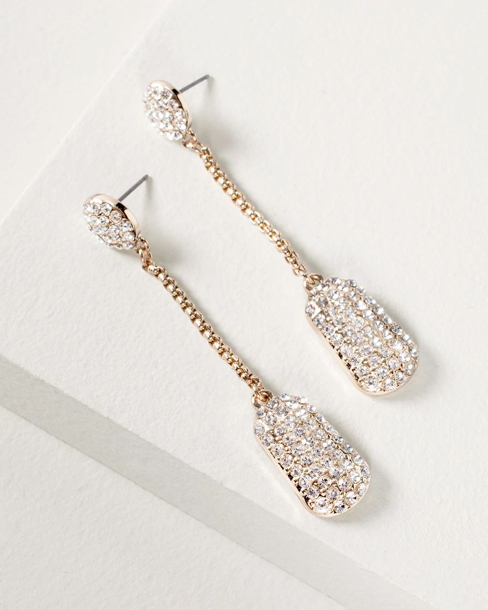 Pavé Goldtone Linear Drop Earrings click to view larger image.