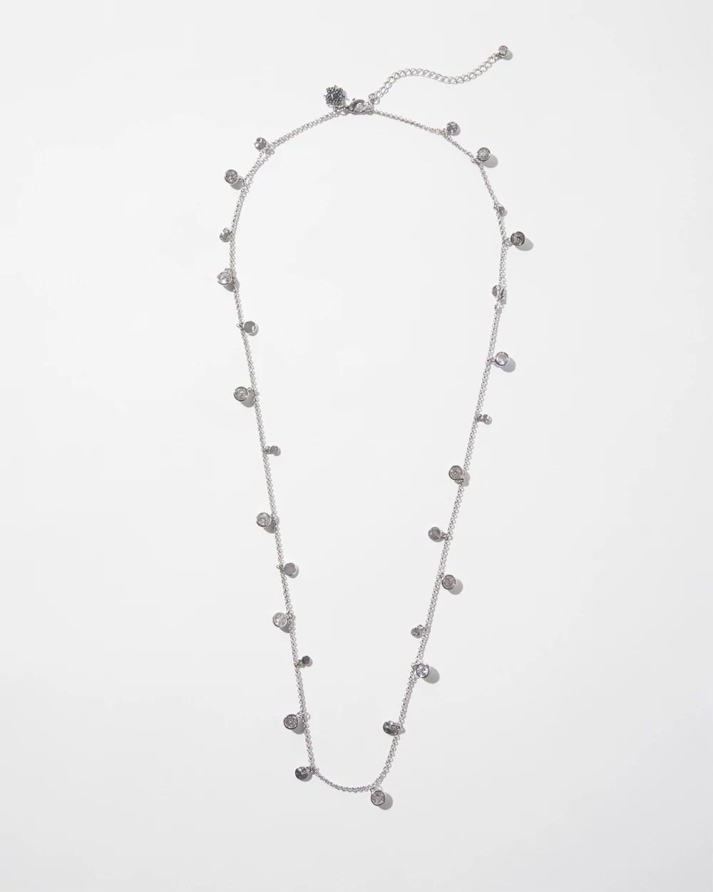 Silver Crystal Long Disc Necklace