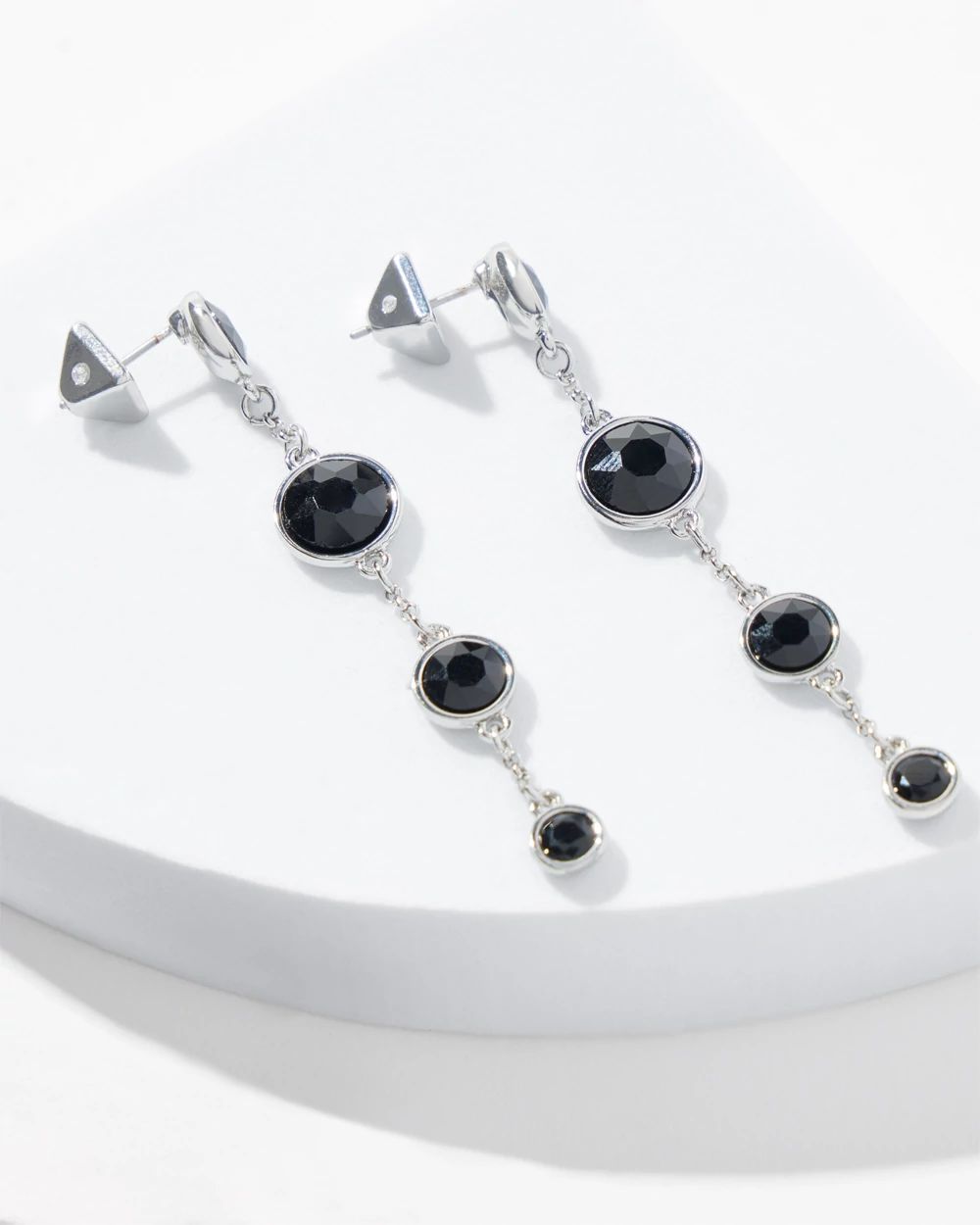 Silver Black Bezel Linear Earring