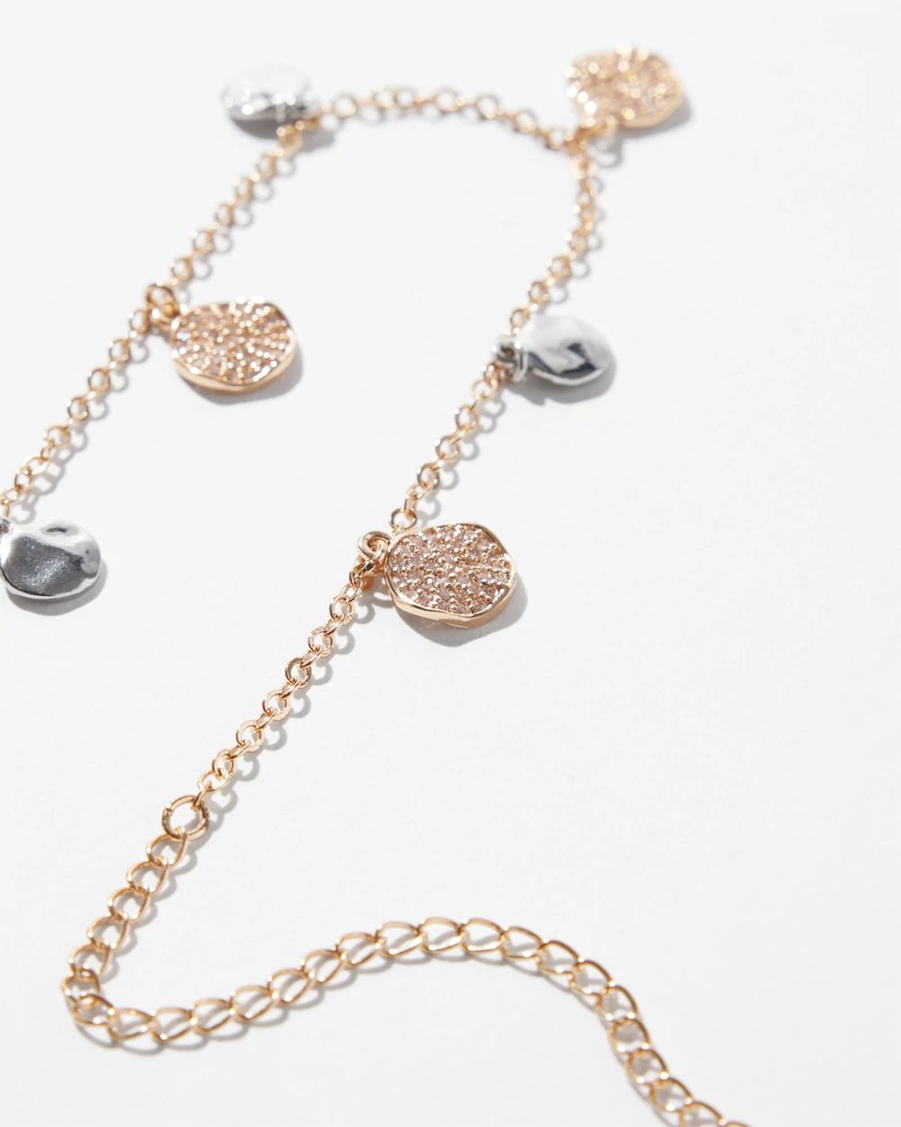 Mixed Metal Pave Disc Short Strand Necklace