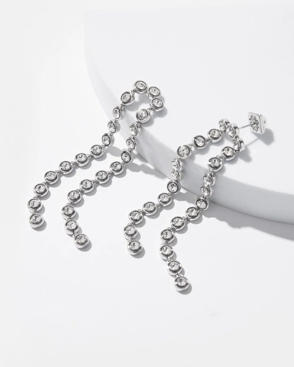 Silver Crystal Linear Drop Earrings