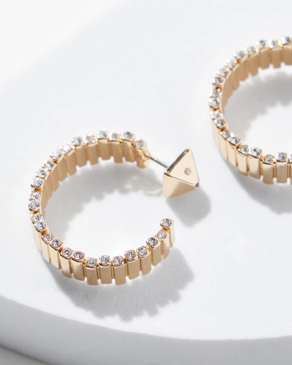 Gold Wavy Clear Crystal Hoops