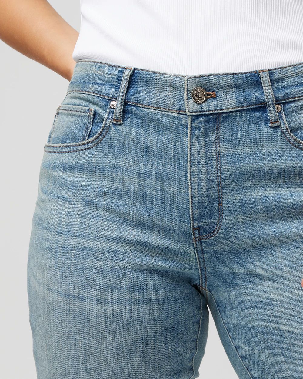 Curvy Mid Rise Everyday Soft Denim  Destructed Girlfriend Jeans