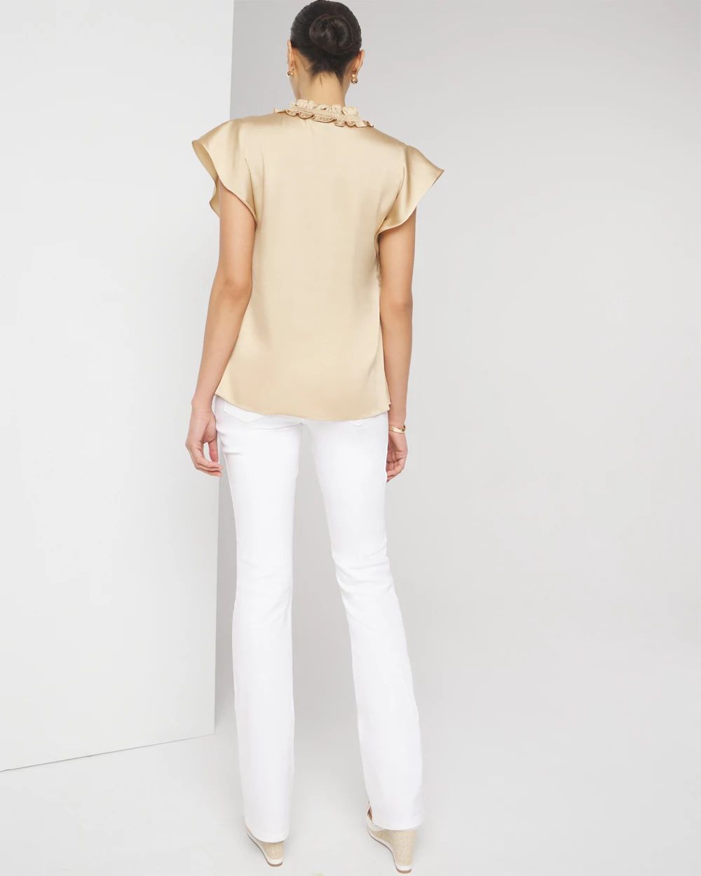 Ruched Neck Flutter Shell Top