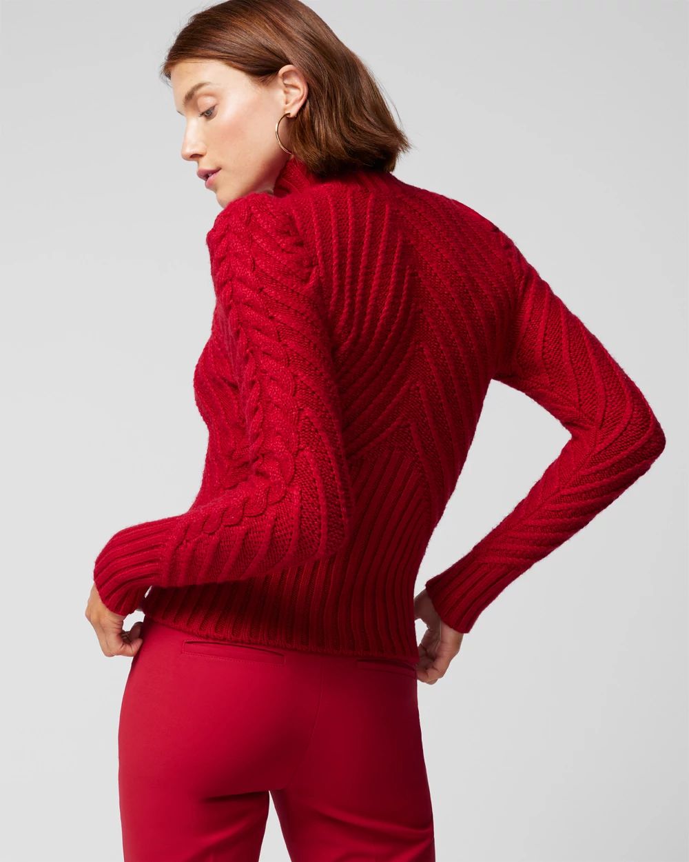 Puff Sleeve Cable Mockneck Sweater