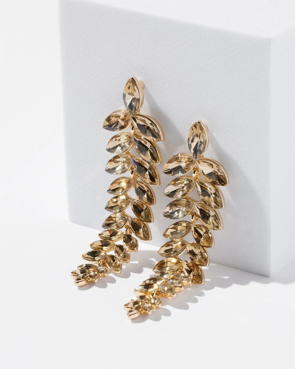 Gold Crystal Leaf Statement Earrings