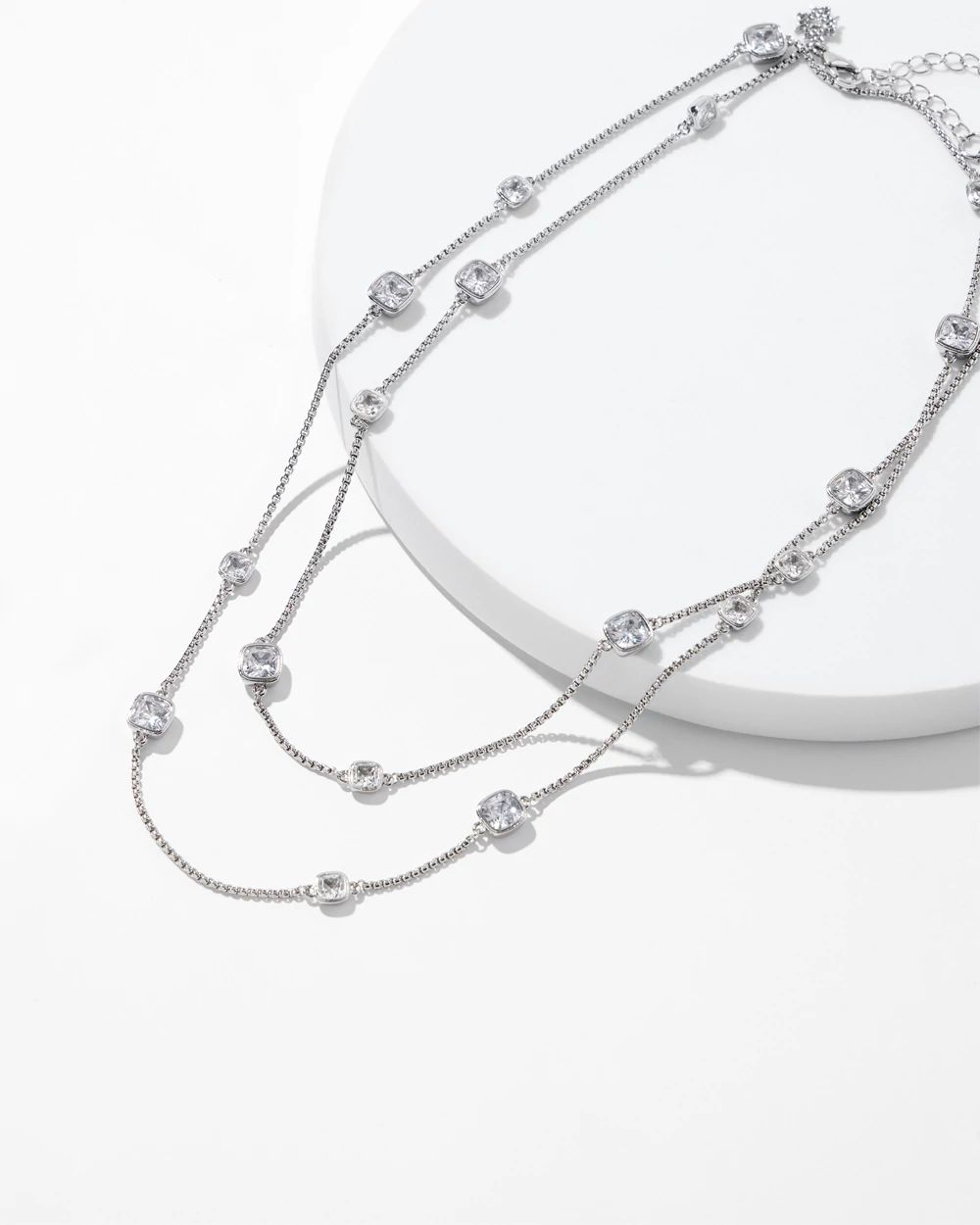 Silver Clear Branded Long Necklace