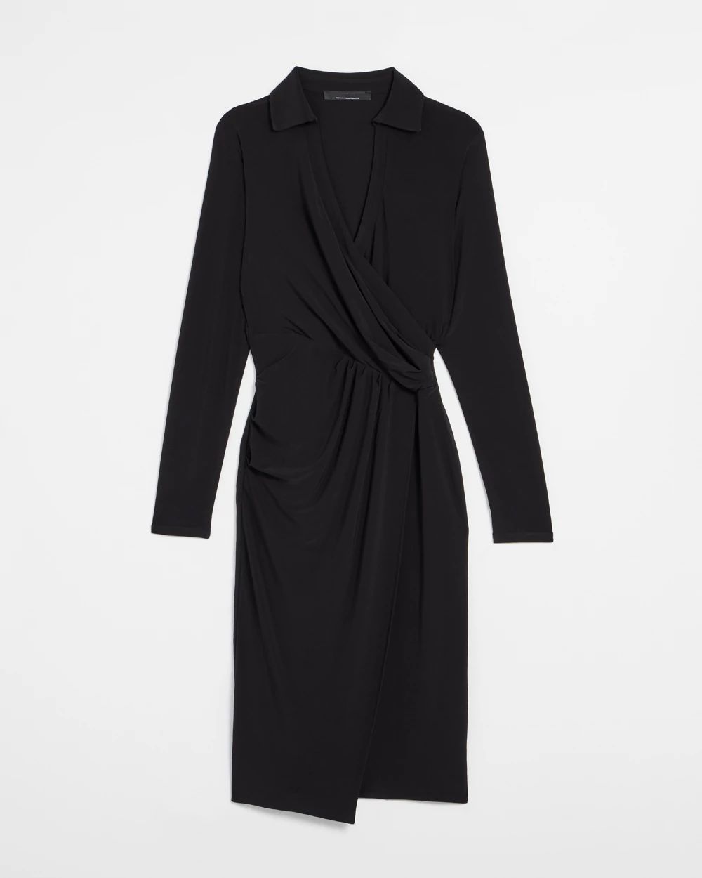 Long Sleeve Matte Jersey Faux Wrap Midi Dress
