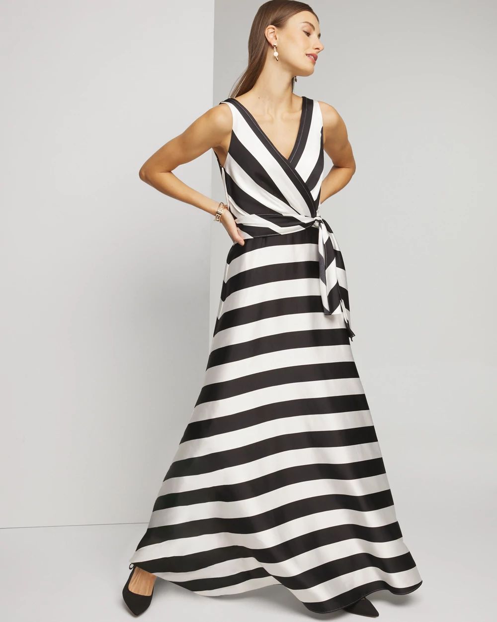 Sleeveless Stripe Fit & Flare Gown