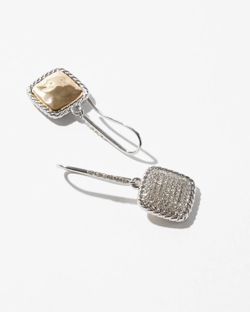 Silver Pave Square Earrings