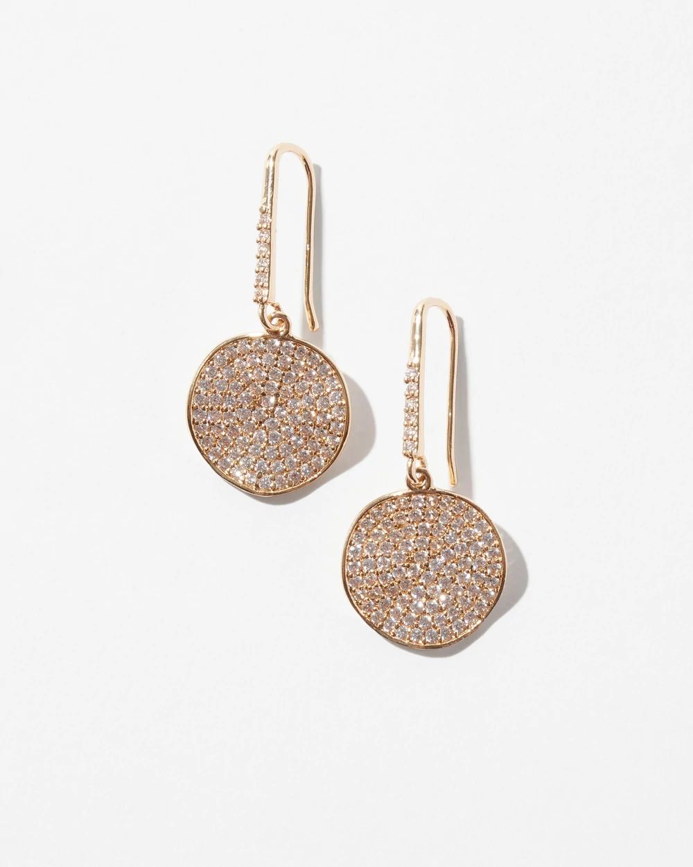 Gold Pave Disc Drop Earrings