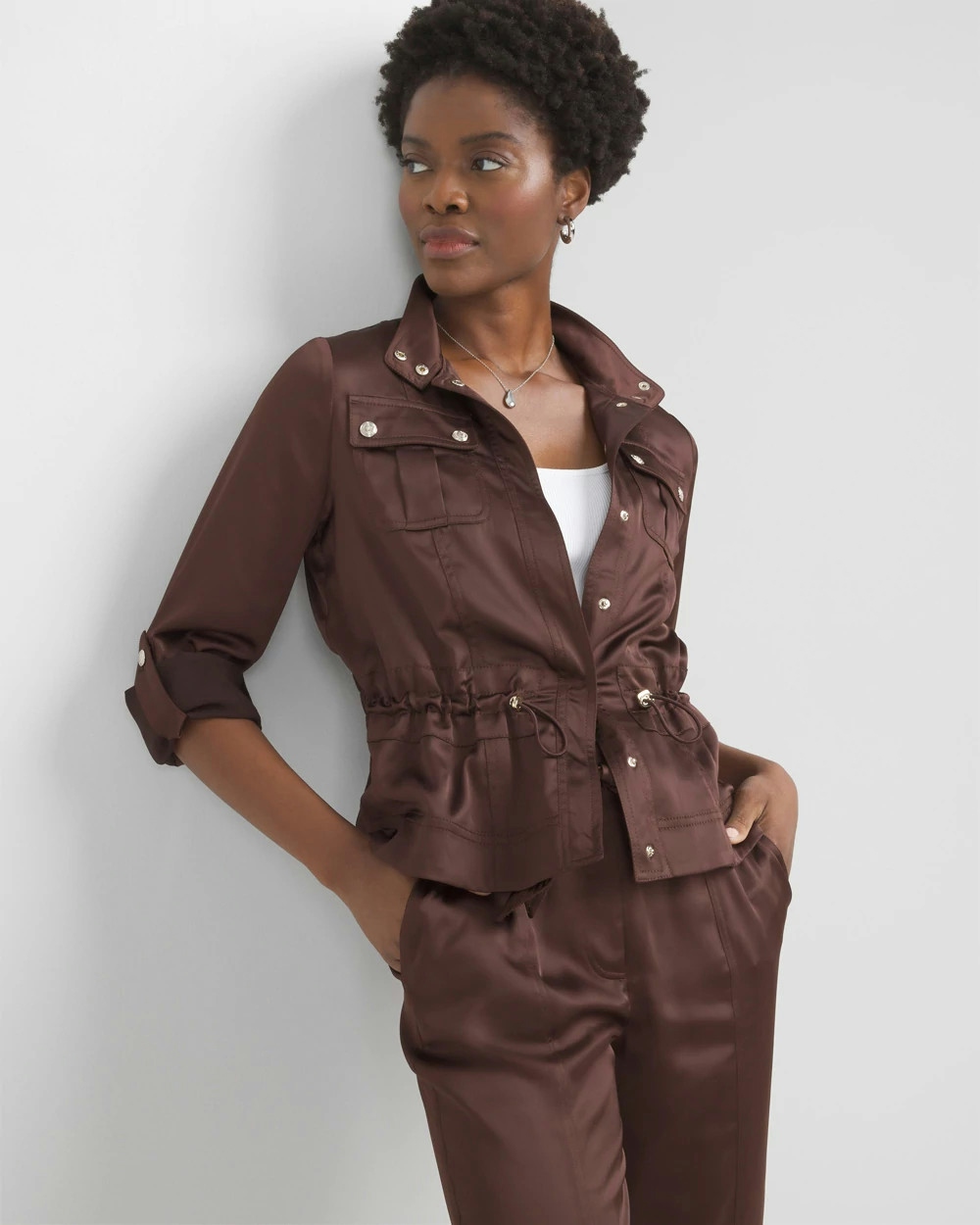 Shop White House Black Market Petite Cinched Utility Jacket In Rocky Cliff