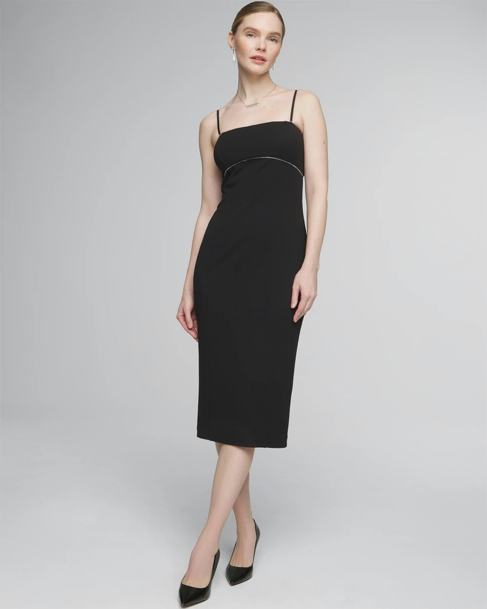 Shop White House Black Market Sleeveless Crystal Trim Sheath Dress In Black