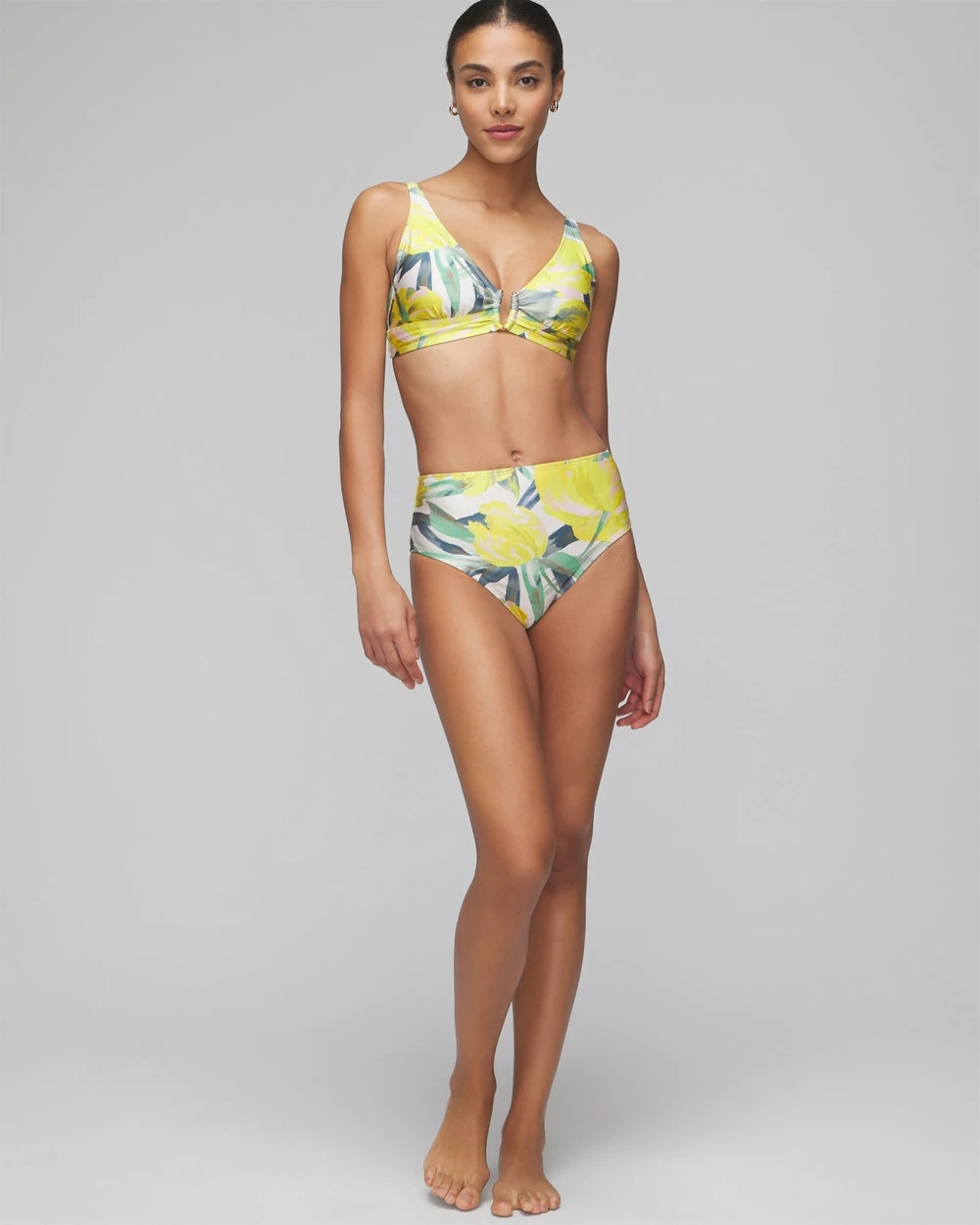 Shop White House Black Market High-waisted Bikini Bottom In Sunny Floral Ecru