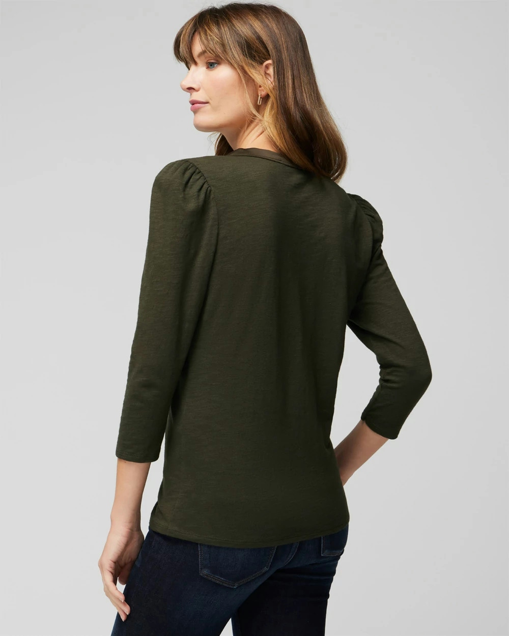 Shop White House Black Market 3/4 Sleeve Henley Tee In Olive Green